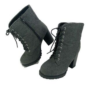 Lane Bryant Wool Blend Chunky Boots 7M Lace Up Stack Heel Gray Felt Boot Zip NEW